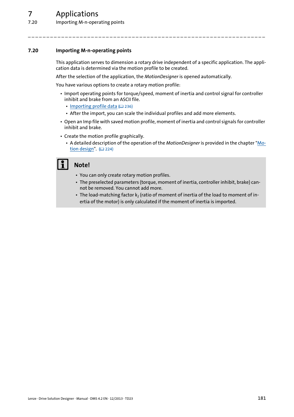 20 importing m-n-operating points, Importing m-n-operating points, 7applications | Lenze DSD User Manual | Page 181 / 496