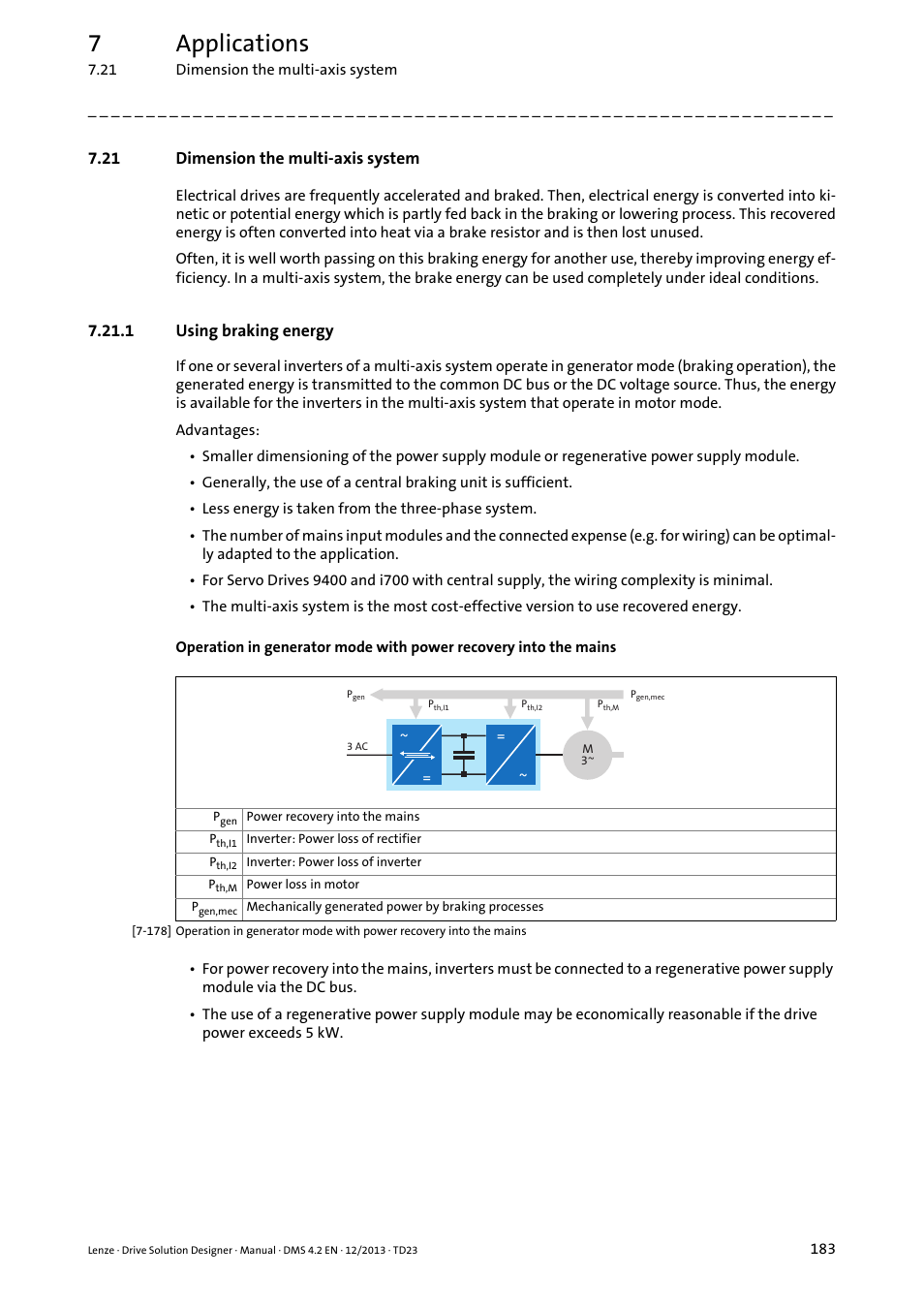 21 dimension the multi-axis system, 1 using braking energy, Dimension the multi-axis system | 7applications | Lenze DSD User Manual | Page 183 / 496