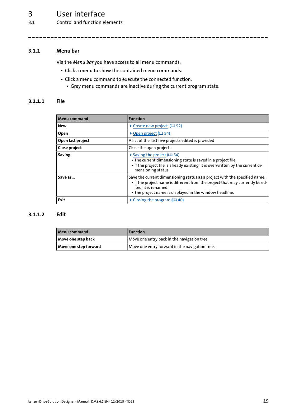 1 menu bar, 1 file, 2 edit | Menu bar, Menu bar ( 19), 3user interface | Lenze DSD User Manual | Page 19 / 496