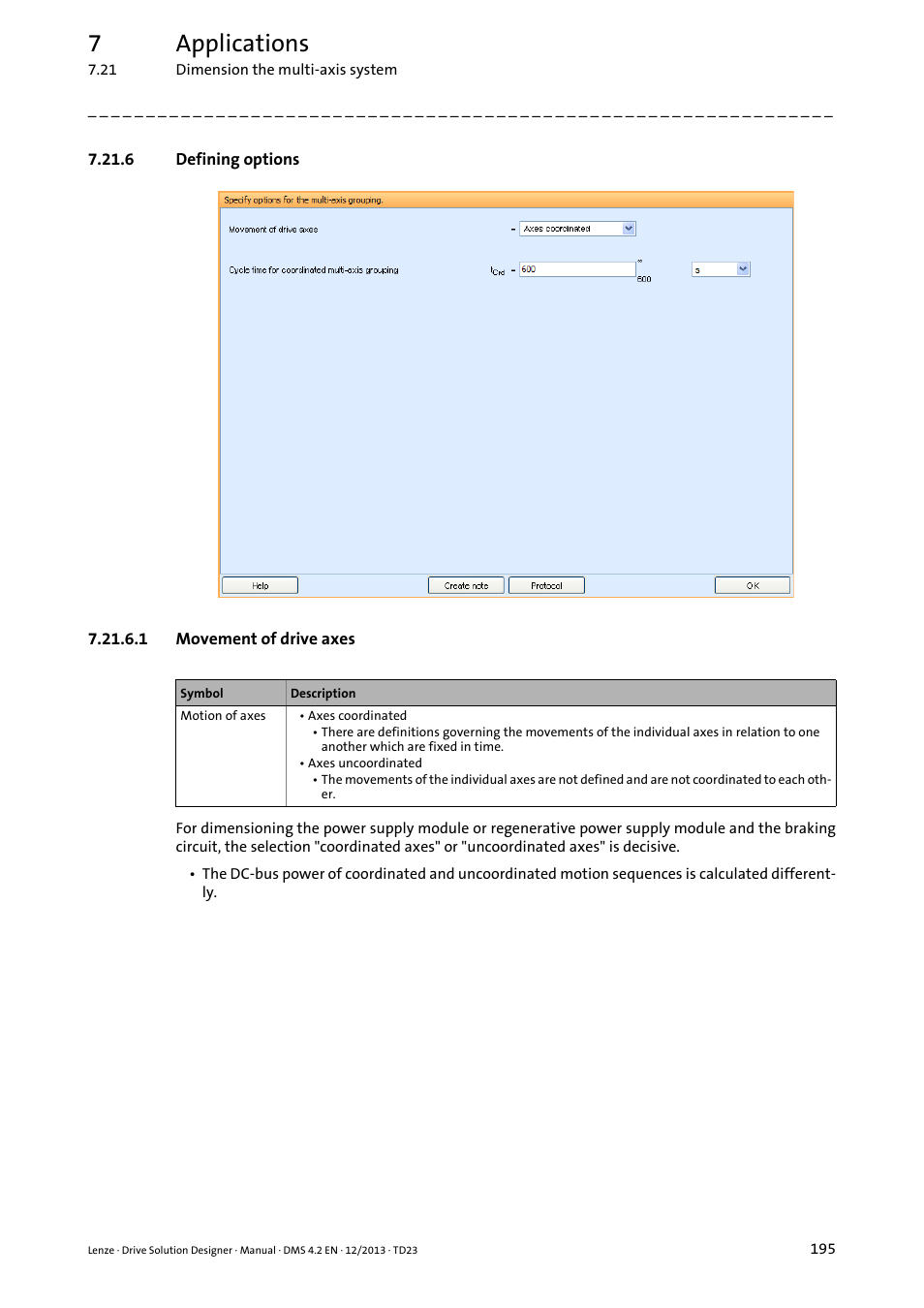6 defining options, 1 movement of drive axes, Movement of drive axes ( 195) | 7applications | Lenze DSD User Manual | Page 195 / 496