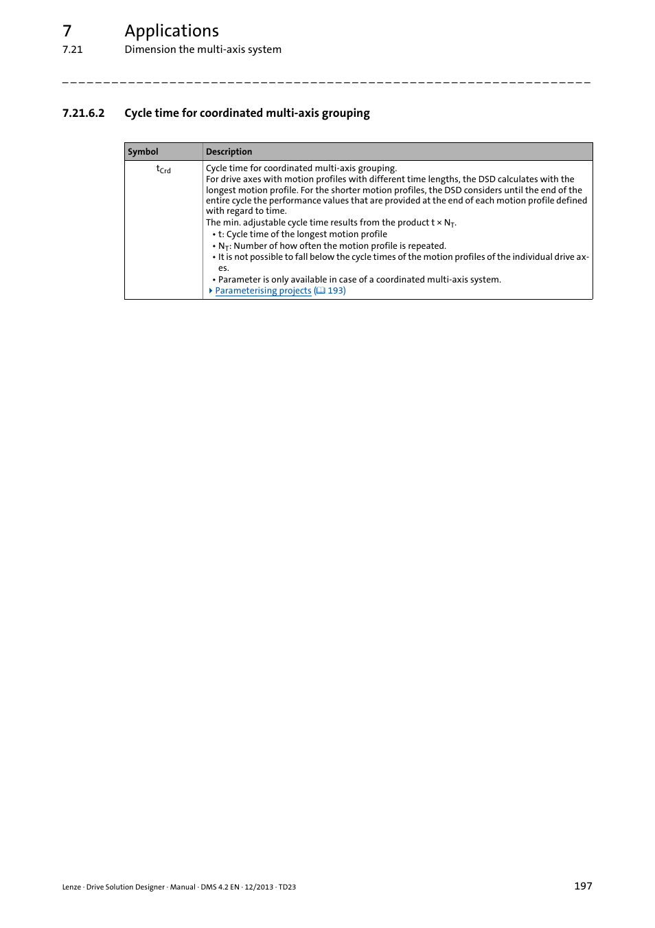 2 cycle time for coordinated multi-axis grouping, 7applications | Lenze DSD User Manual | Page 197 / 496