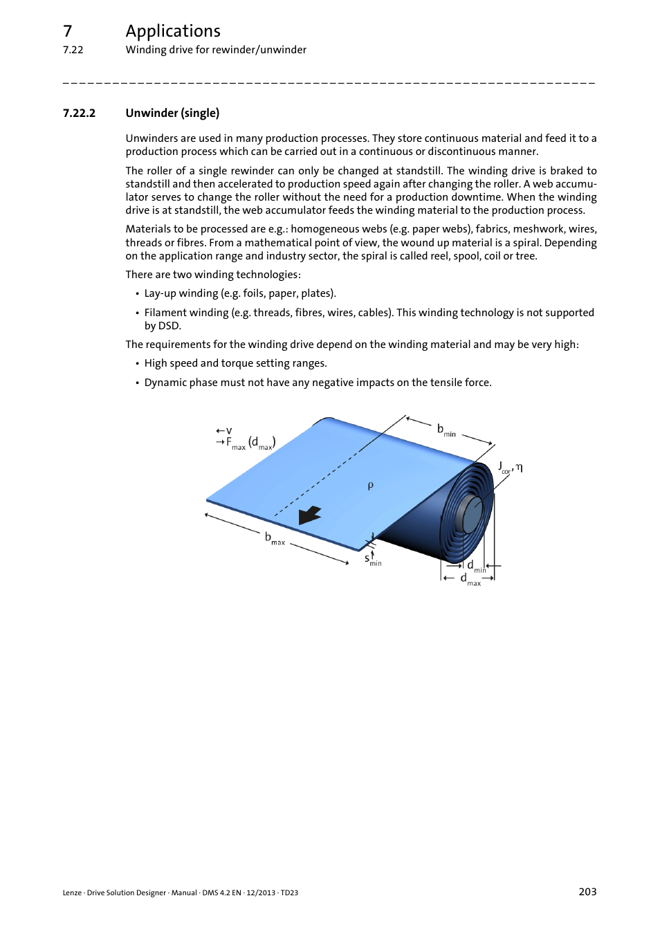2 unwinder (single), Unwinder (single), 7applications | Lenze DSD User Manual | Page 203 / 496