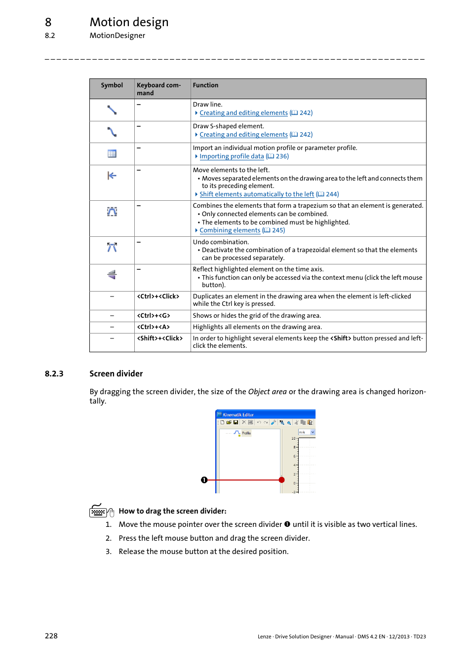 3 screen divider, Screen divider, Screen divider ( 228) | 8motion design | Lenze DSD User Manual | Page 228 / 496
