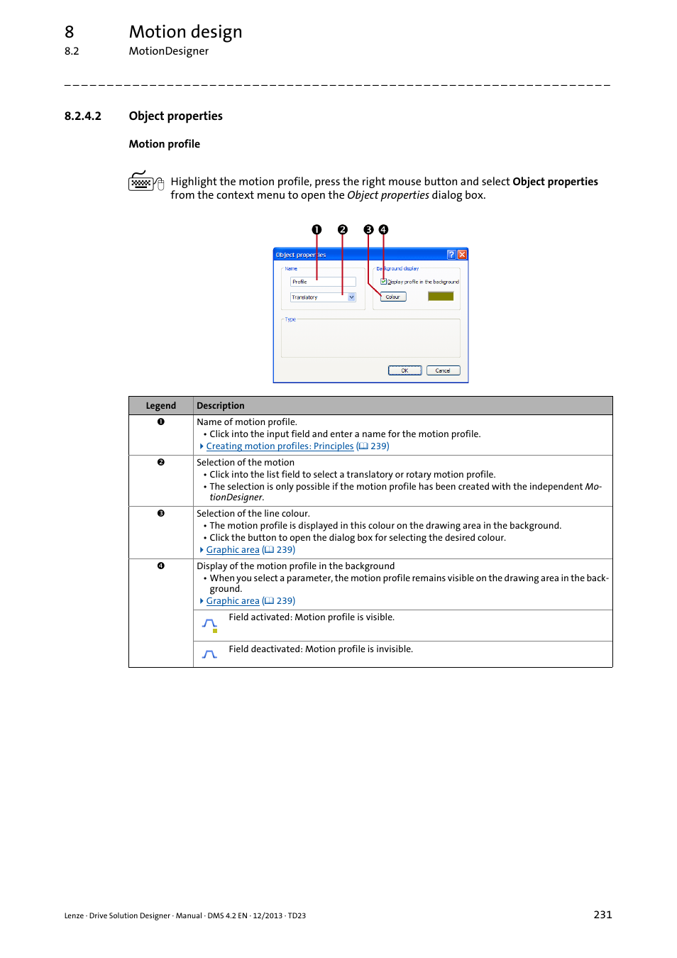 2 object properties, Object properties ( 231), 8motion design | Lenze DSD User Manual | Page 231 / 496