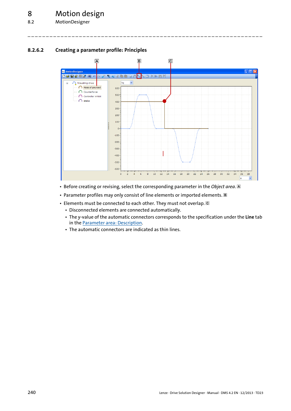 2 creating a parameter profile: principles, Creating a parameter profile: principles ( 240), 8motion design | Lenze DSD User Manual | Page 240 / 496