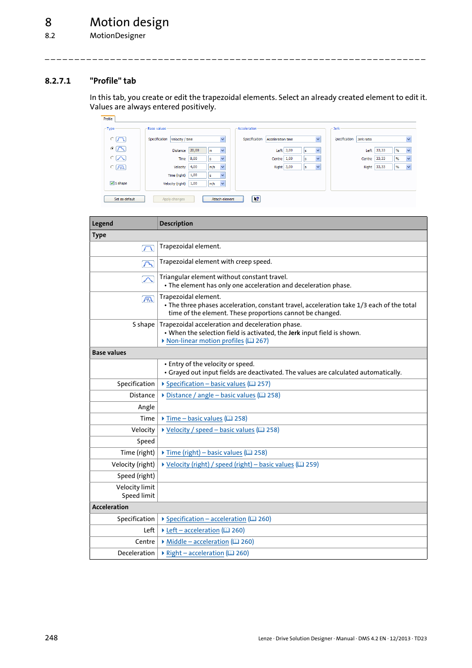 1 "profile" tab, Profile" tab ( 248), 8motion design | Lenze DSD User Manual | Page 248 / 496