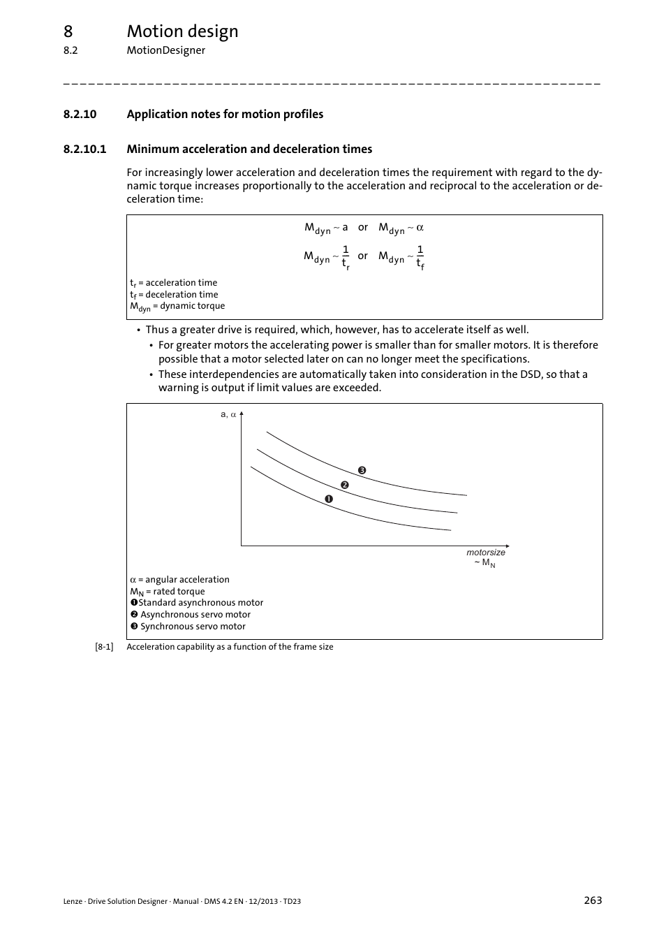10 application notes for motion profiles, 1 minimum acceleration and deceleration times, 8motion design | Lenze DSD User Manual | Page 263 / 496