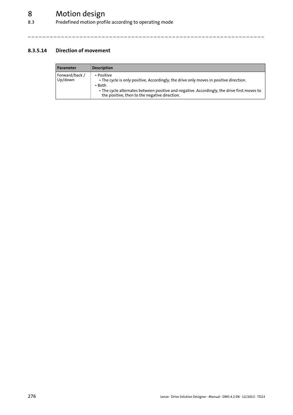 14 direction of movement, 8motion design | Lenze DSD User Manual | Page 276 / 496