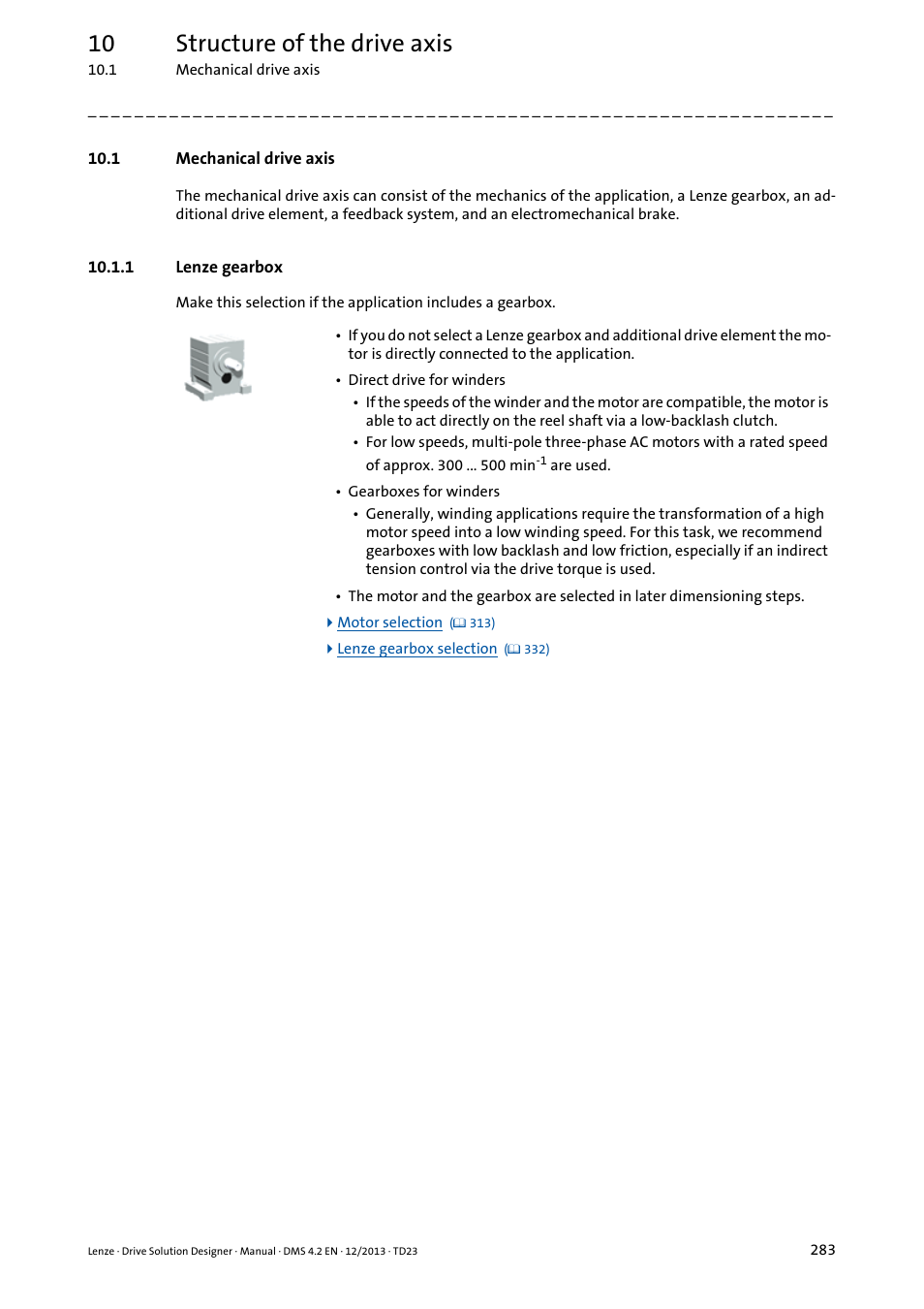 1 mechanical drive axis, 1 lenze gearbox, Mechanical drive axis | 10 structure of the drive axis | Lenze DSD User Manual | Page 283 / 496