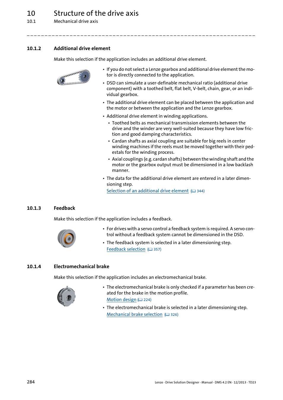 2 additional drive element, 3 feedback, 4 electromechanical brake | 10 structure of the drive axis | Lenze DSD User Manual | Page 284 / 496
