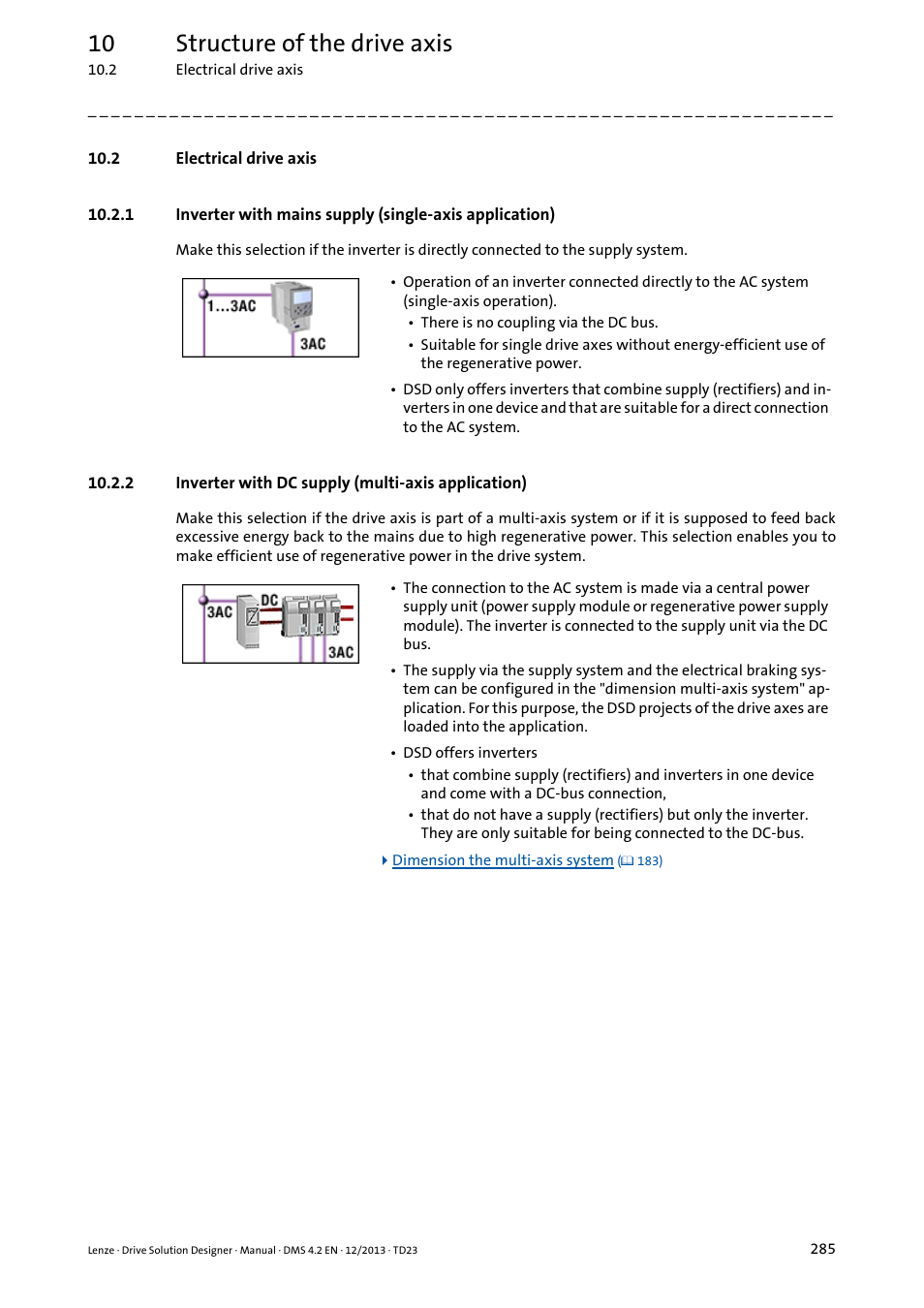 2 electrical drive axis, 2 inverter with dc supply (multi-axis application), Electrical drive axis | 10 structure of the drive axis | Lenze DSD User Manual | Page 285 / 496
