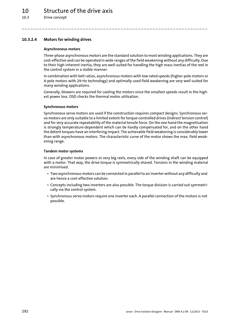 4 motors for winding drives, 10 structure of the drive axis | Lenze DSD User Manual | Page 292 / 496