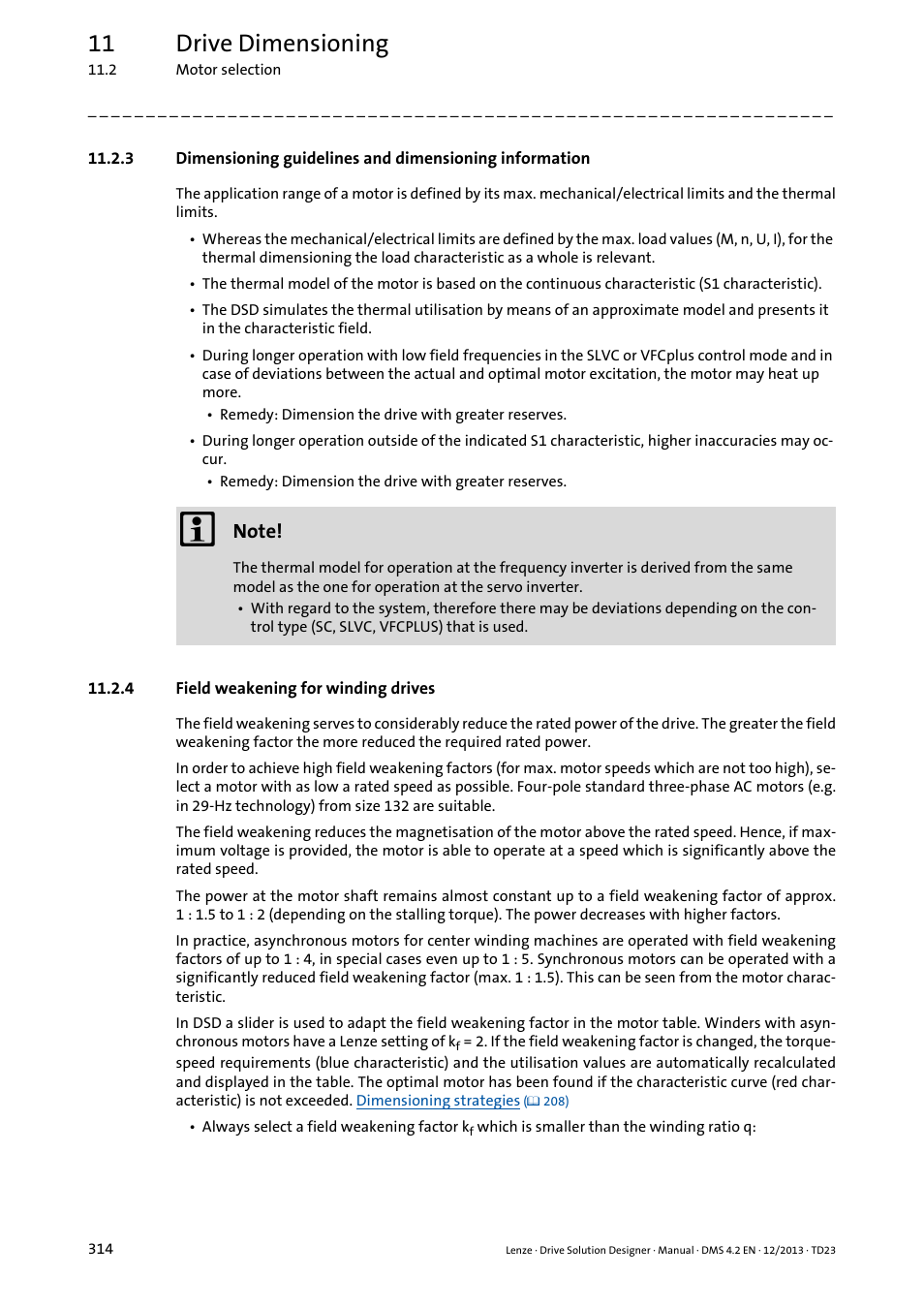 4 field weakening for winding drives, 11 drive dimensioning | Lenze DSD User Manual | Page 314 / 496