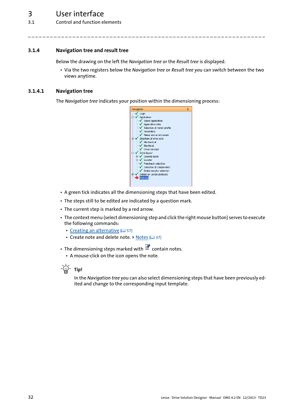 4 navigation tree and result tree, 1 navigation tree, Navigation tree and result tree | Navigation tree and result tree ( 32), 3user interface | Lenze DSD User Manual | Page 32 / 496