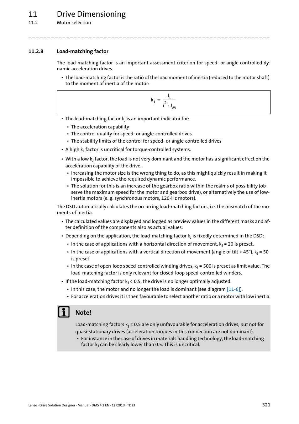8 load-matching factor, Load-matching factor ( 321), 11 drive dimensioning | Lenze DSD User Manual | Page 321 / 496