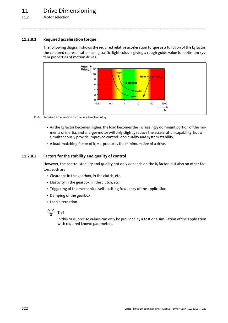 1 required acceleration torque, 2 factors for the stability and quality of control, 11 drive dimensioning | Lenze DSD User Manual | Page 322 / 496