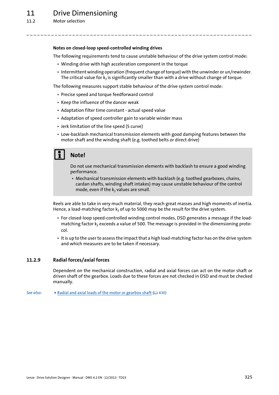 9 radial forces/axial forces, 11 drive dimensioning | Lenze DSD User Manual | Page 325 / 496
