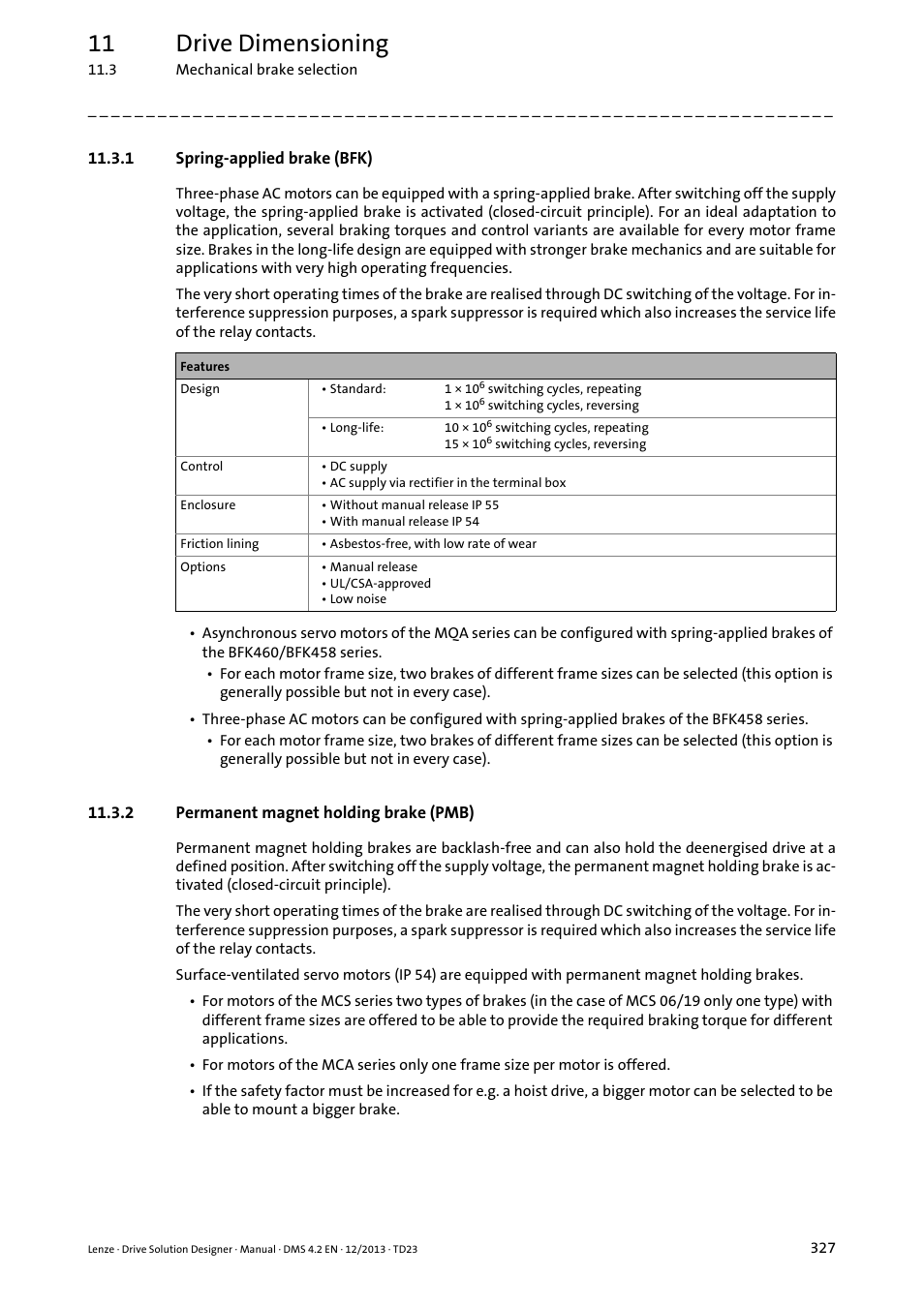 1 spring-applied brake (bfk), 2 permanent magnet holding brake (pmb), 11 drive dimensioning | Lenze DSD User Manual | Page 327 / 496