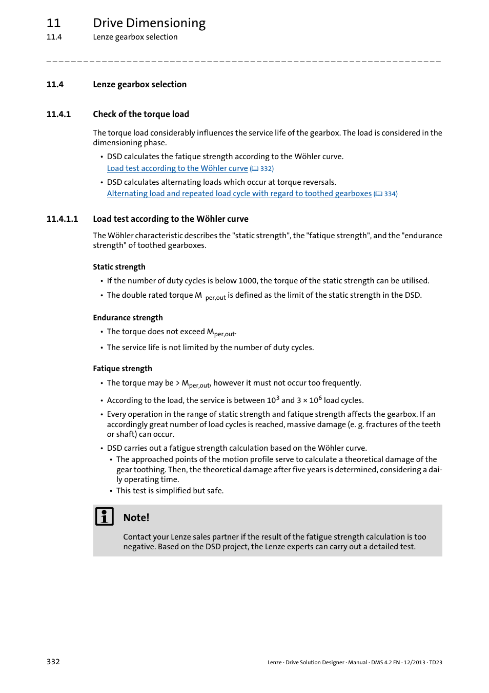 4 lenze gearbox selection, 1 check of the torque load, 1 load test according to the wöhler curve | Lenze gearbox selection, 11 drive dimensioning | Lenze DSD User Manual | Page 332 / 496