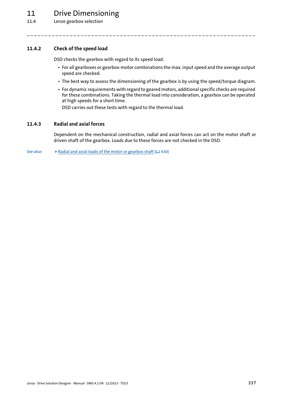 2 check of the speed load, 3 radial and axial forces, 11 drive dimensioning | Lenze DSD User Manual | Page 337 / 496
