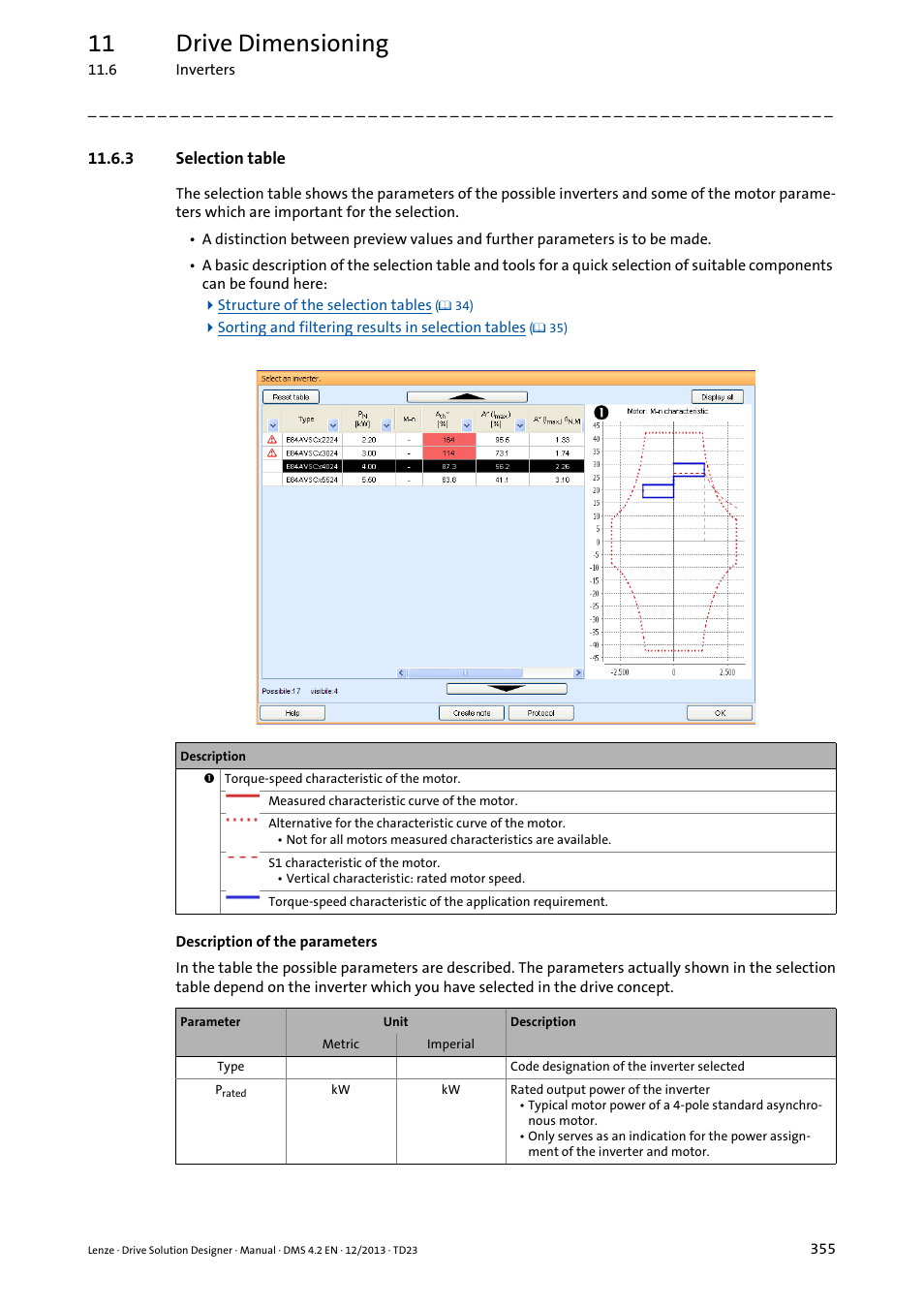 3 selection table, Selection table, 11 drive dimensioning | Lenze DSD User Manual | Page 355 / 496
