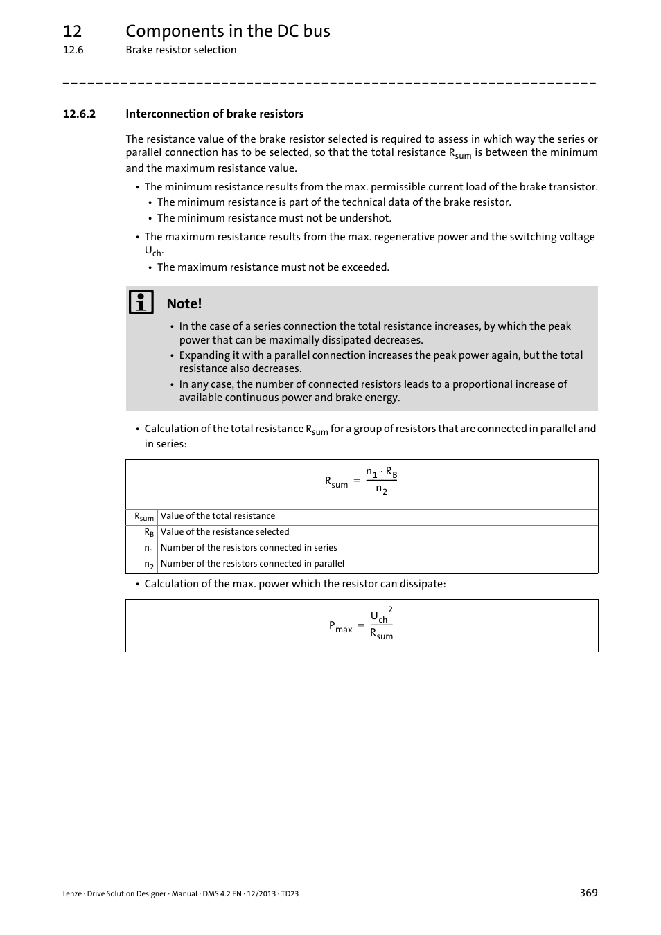 2 interconnection of brake resistors, 12 components in the dc bus | Lenze DSD User Manual | Page 369 / 496