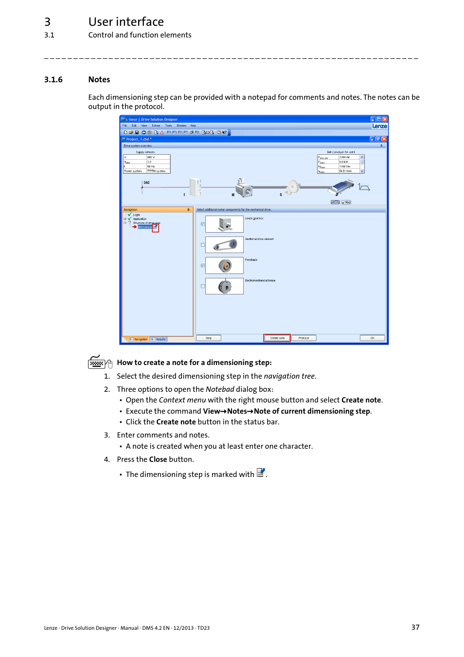 6 notes, Notes, Notes ( 37) | 3user interface | Lenze DSD User Manual | Page 37 / 496