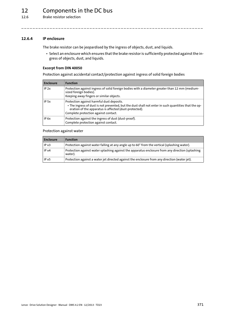 4 ip enclosure, Ip enclosure ( 371), 12 components in the dc bus | Lenze DSD User Manual | Page 371 / 496