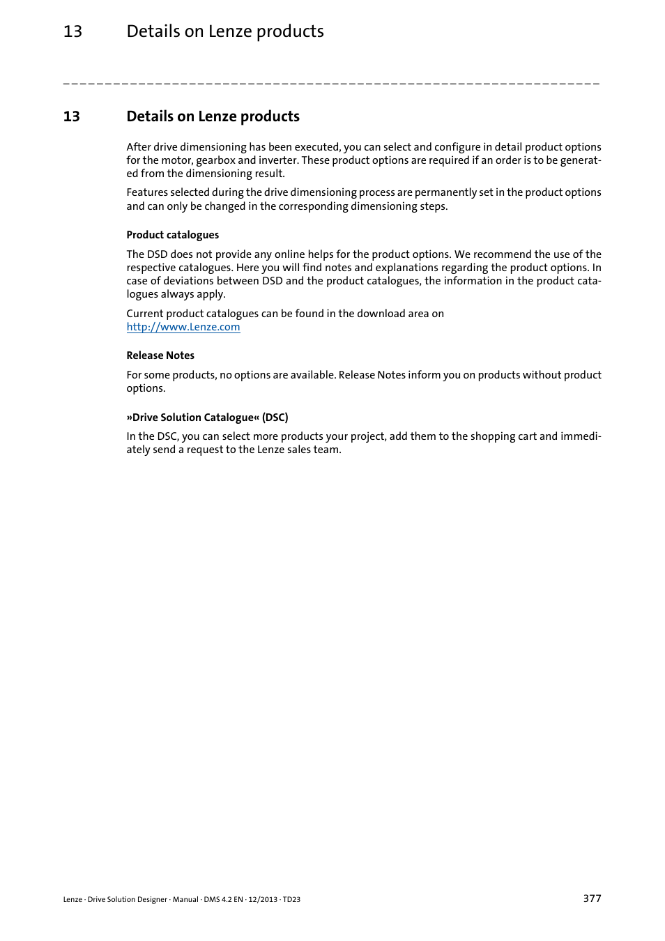 13 details on lenze products, Details on lenze products | Lenze DSD User Manual | Page 377 / 496