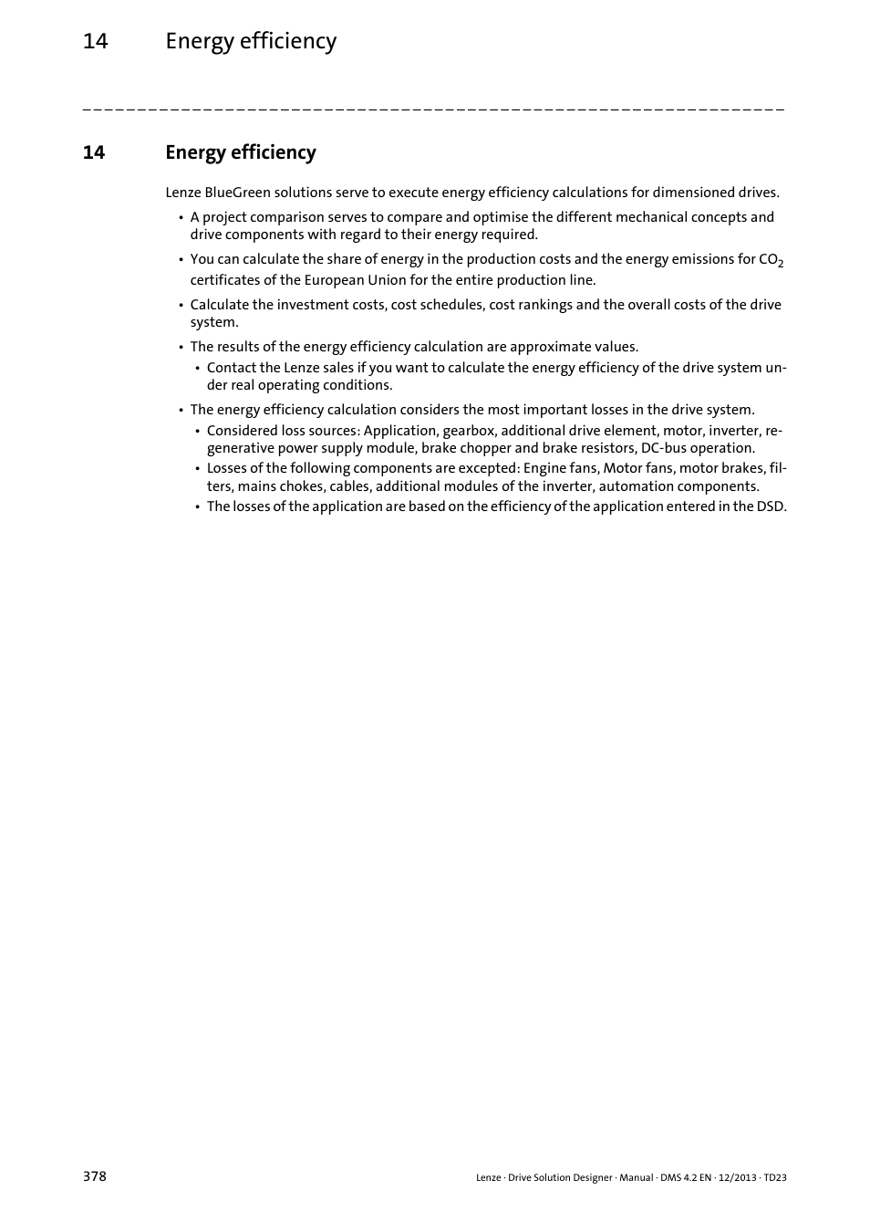 14 energy efficiency, Energy efficiency | Lenze DSD User Manual | Page 378 / 496