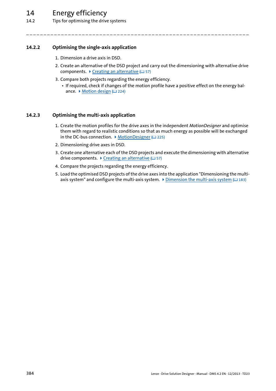 2 optimising the single-axis application, 3 optimising the multi-axis application, Optimising the multi-axis application | 14 energy efficiency | Lenze DSD User Manual | Page 384 / 496