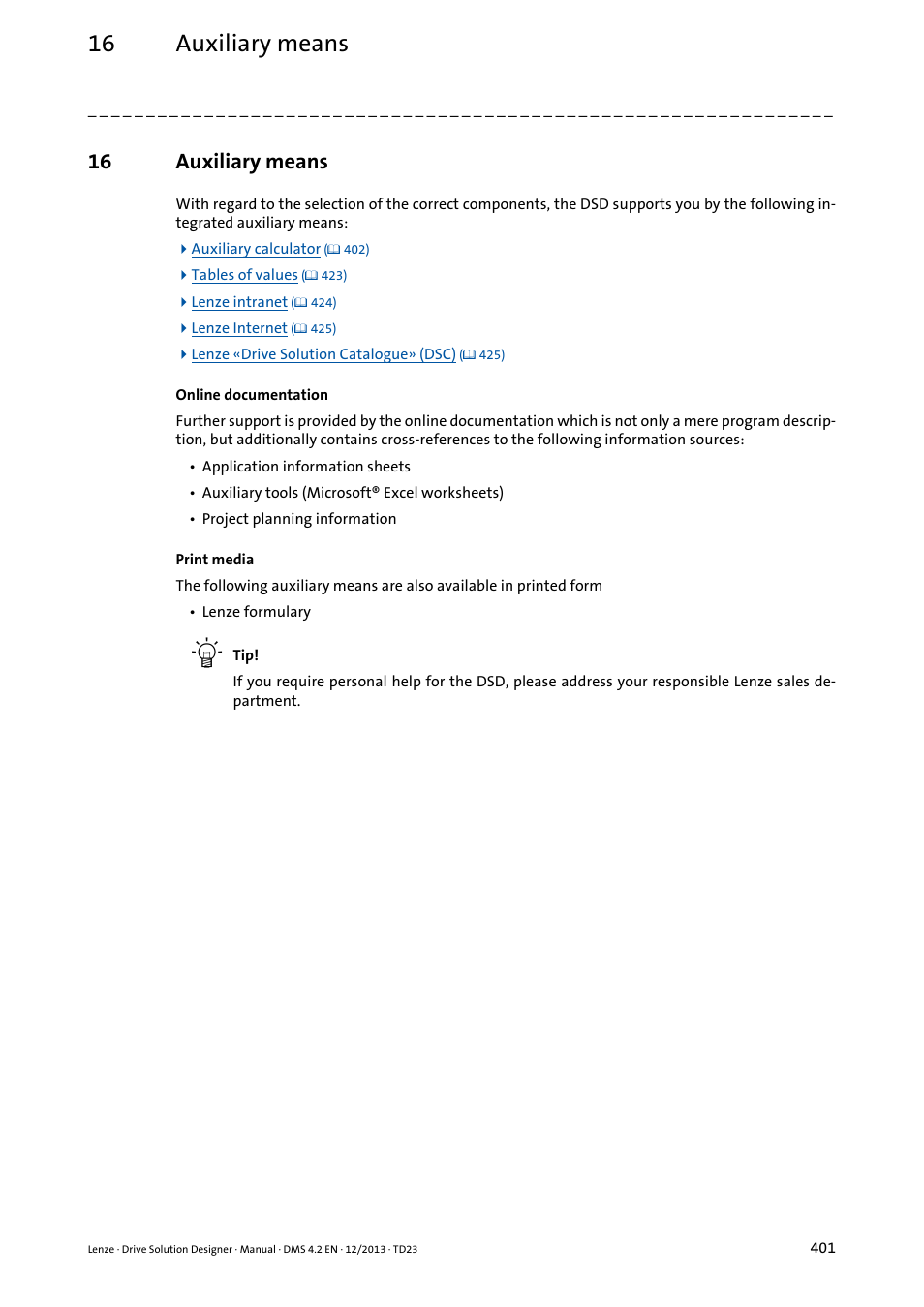 16 auxiliary means, Auxiliary means | Lenze DSD User Manual | Page 401 / 496