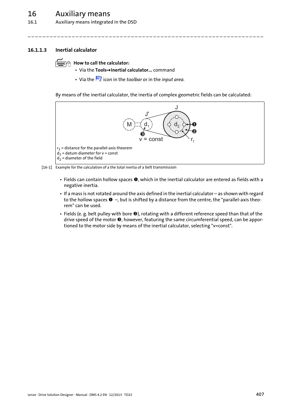 3 inertial calculator, Inertial calculator ( 407), 16 auxiliary means | Lenze DSD User Manual | Page 407 / 496