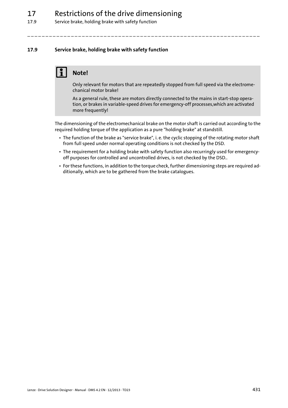 17 restrictions of the drive dimensioning | Lenze DSD User Manual | Page 431 / 496