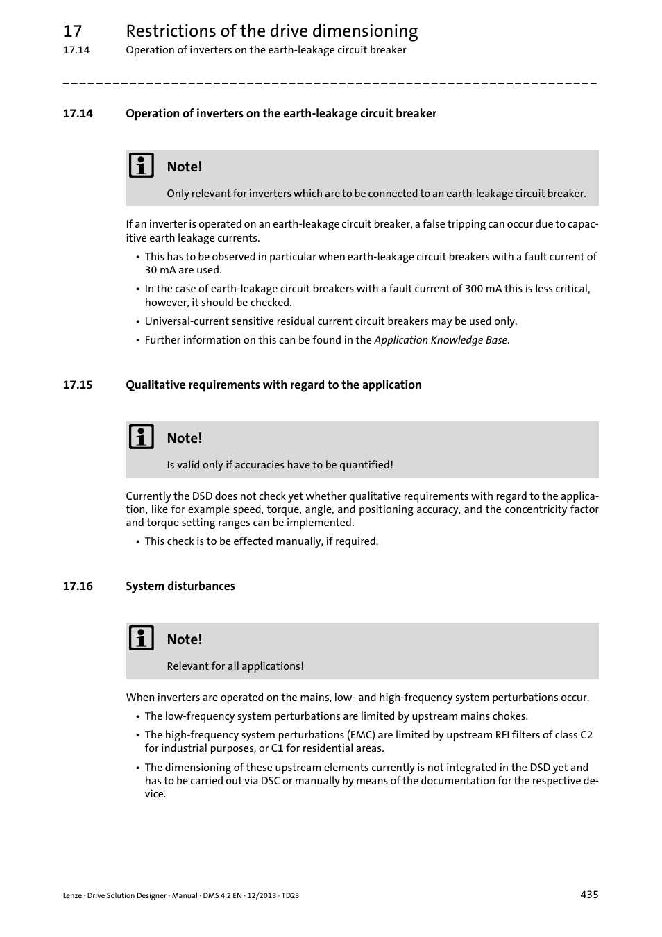 16 system disturbances, 17 restrictions of the drive dimensioning | Lenze DSD User Manual | Page 435 / 496