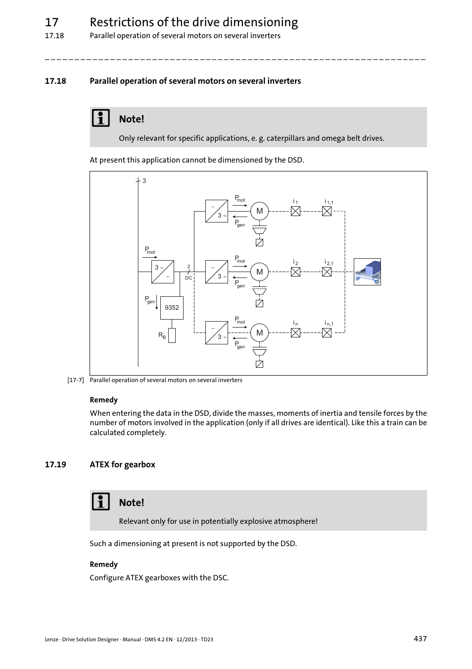 19 atex for gearbox, 17 restrictions of the drive dimensioning | Lenze DSD User Manual | Page 437 / 496