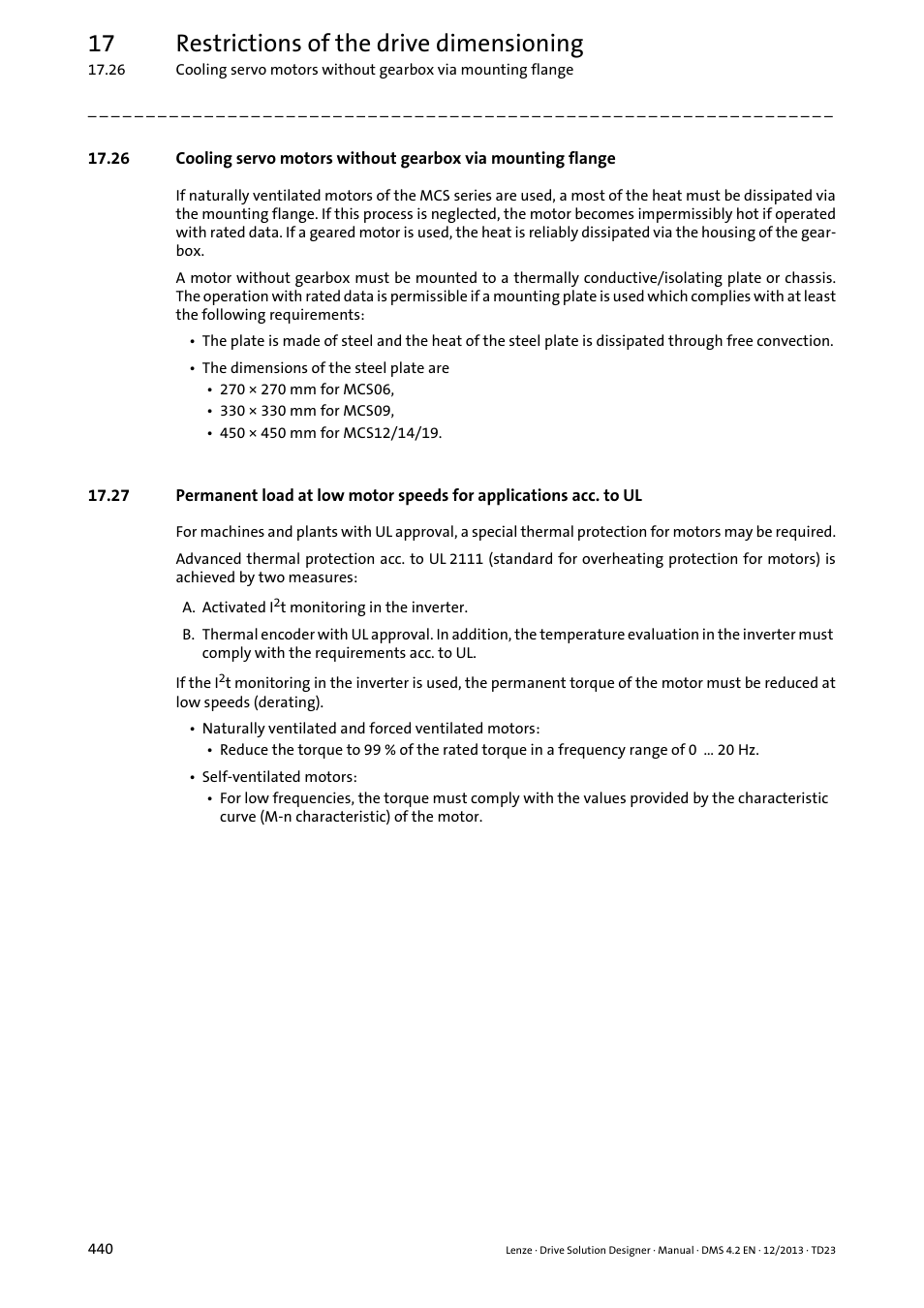 17 restrictions of the drive dimensioning | Lenze DSD User Manual | Page 440 / 496