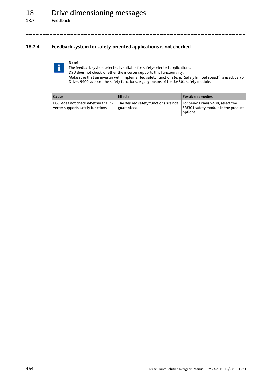 18 drive dimensioning messages | Lenze DSD User Manual | Page 464 / 496