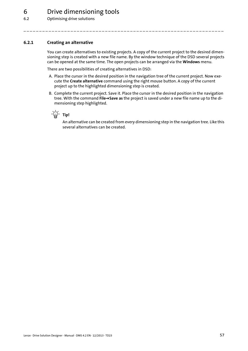 1 creating an alternative, Creating an alternative, 6drive dimensioning tools | Lenze DSD User Manual | Page 57 / 496