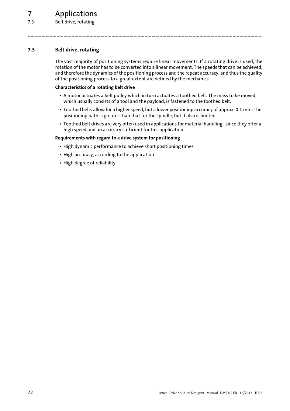 3 belt drive, rotating, Belt drive, rotating, 7applications | Lenze DSD User Manual | Page 72 / 496