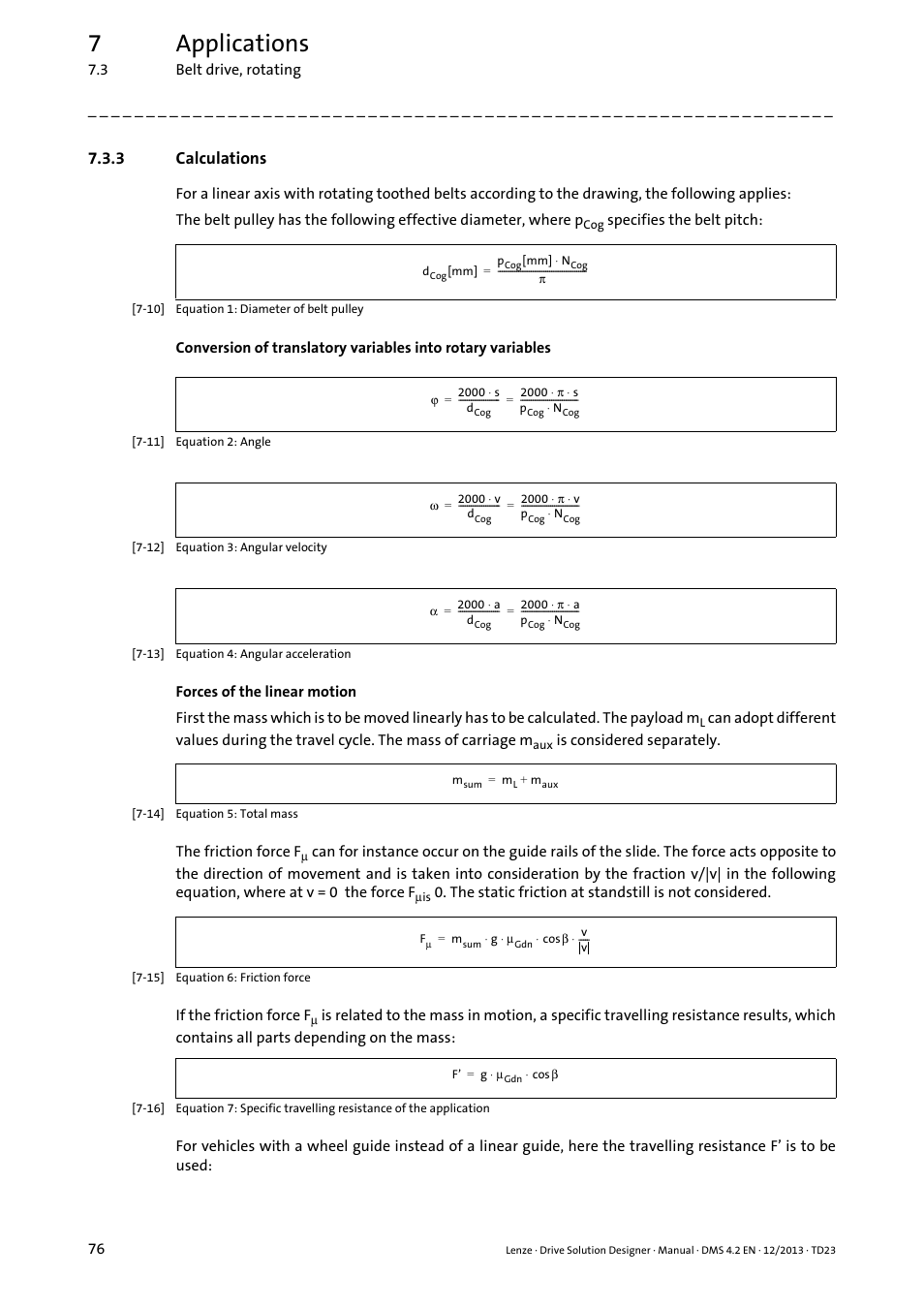 3 calculations, Calculations, 7applications | Lenze DSD User Manual | Page 76 / 496