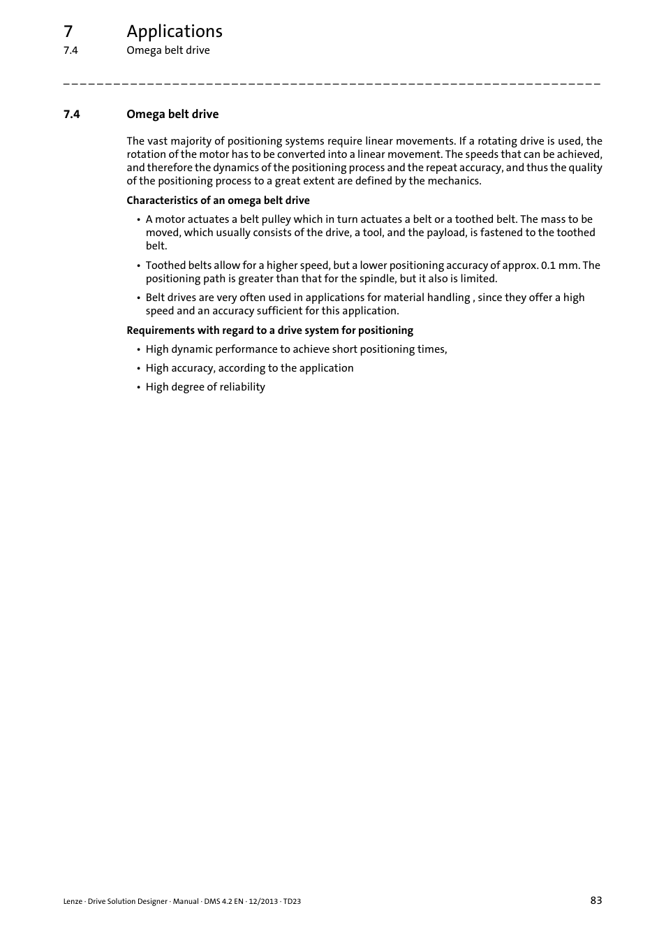 4 omega belt drive, Omega belt drive, 7applications | Lenze DSD User Manual | Page 83 / 496