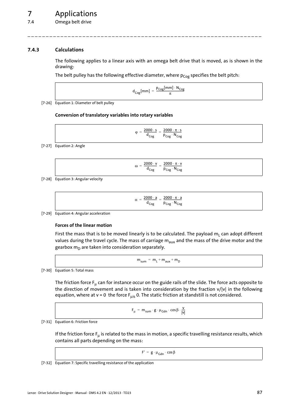 3 calculations, Calculations, 7applications | Lenze DSD User Manual | Page 87 / 496