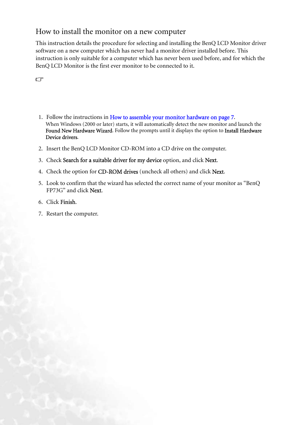 How to install the monitor on a new computer | BenQ FP73G User Manual | Page 14 / 36