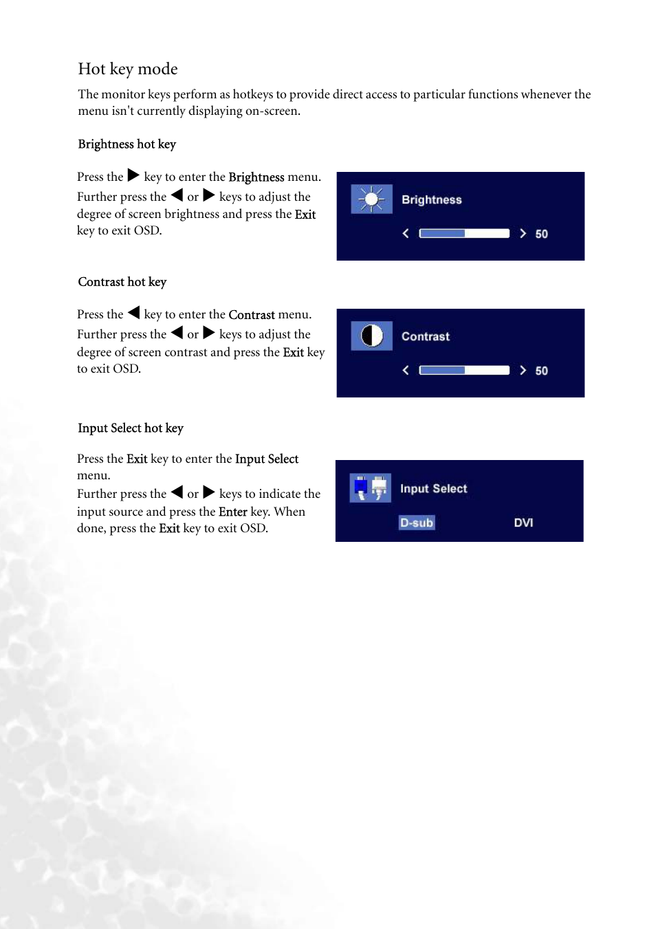 Hot key mode | BenQ FP73G User Manual | Page 24 / 36