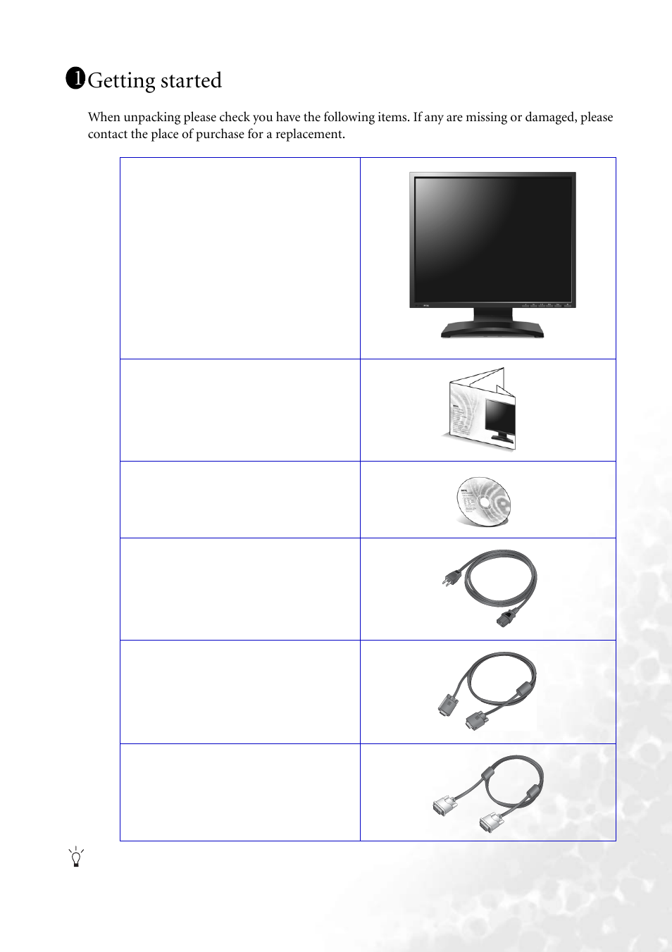 Getting started | BenQ FP73G User Manual | Page 5 / 36