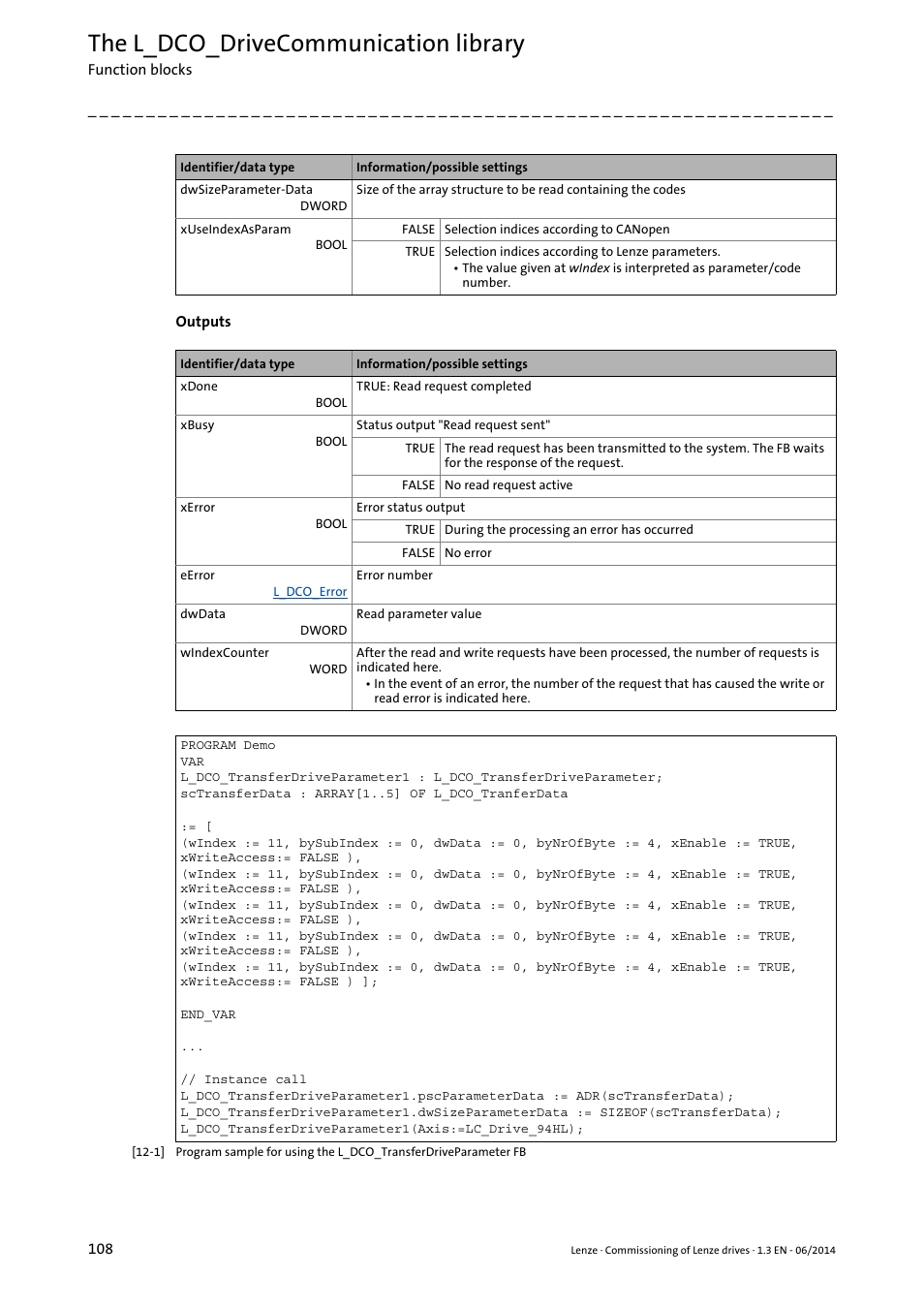 The l_dco_drivecommunication library | Lenze PLC Designer R3-x User Manual | Page 108 / 159