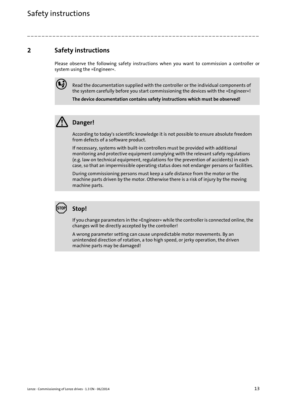 2 safety instructions, Safety instructions | Lenze PLC Designer R3-x User Manual | Page 13 / 159
