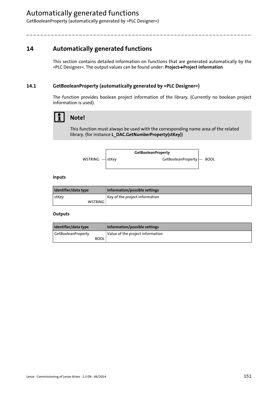 14 automatically generated functions, Designer«) ( 151), Automatically generated functions | Lenze PLC Designer R3-x User Manual | Page 151 / 159