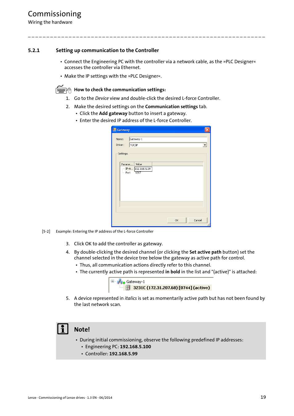 1 setting up communication to the controller, Commissioning | Lenze PLC Designer R3-x User Manual | Page 19 / 159